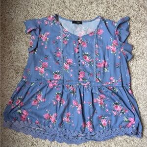 Suzanne Betro Blue Floral Blouse